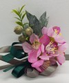 Wrist Corsage Fabric Flower Artificial Leaf with Satin Ribbon