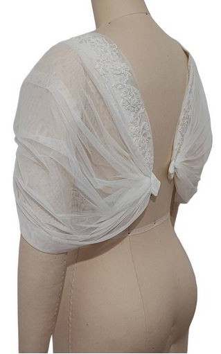Puff tulle detachable bridal sleeves and straps with beaded lace in ivory