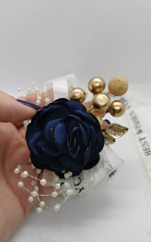 Wrist Corsage Flower Rose with Gold Decoration & Pearl