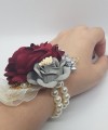 Wrist Corsage Rose Flower with Gold Leaf & Pearl Bracelet