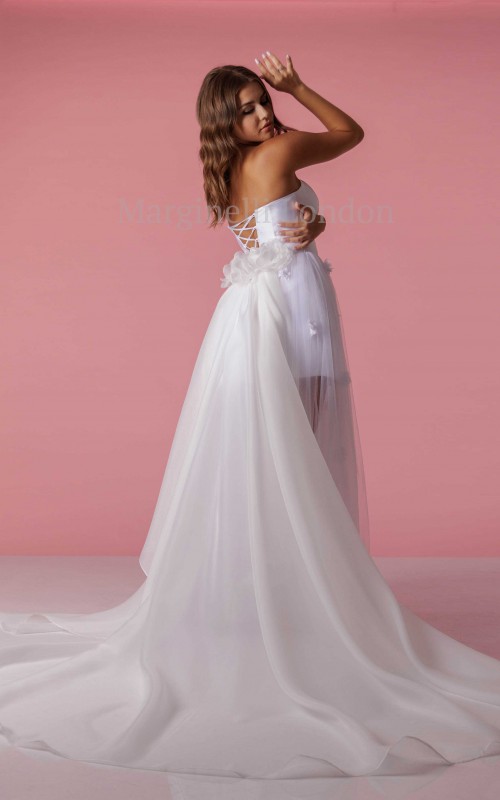 detachable ivory organza wedding train fabric flowers bridal train