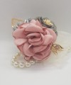 Wrist Corsage Rose Flower with Gold Leaf & Pearl Bracelet