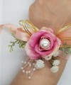 Wrist Corsage Rose Fabric Flower & Artificial Leaves with Satin Ribbon