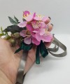 Wrist Corsage Fabric Flower Artificial Leaf with Satin Ribbon