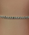 Slim ivory bridal belt covered in hand-sewn crystals and pearls with a covered-button back