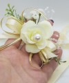Wrist Corsage Rose Fabric Flower & Artificial Leaves with Satin Ribbon