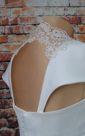 White duchess satin and beaded lace detachable bridal cap sleeves and straps on the shoulder and back