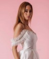 White gathered tulle ruffle off-shoulder detachable bridal straps and sleeves with a crystal line