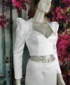 Ivory satin detachable long bridal sleeves and straps with a statement puff shoulder