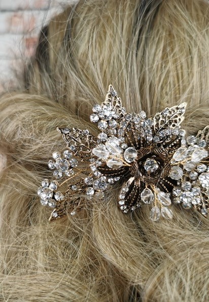 Antique Gold Crystal Hair Comb