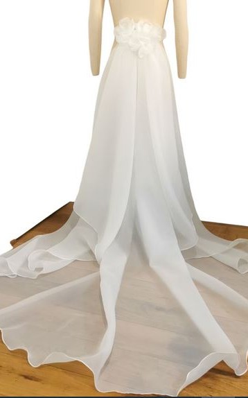detachable ivory organza wedding train fabric flowers bridal train