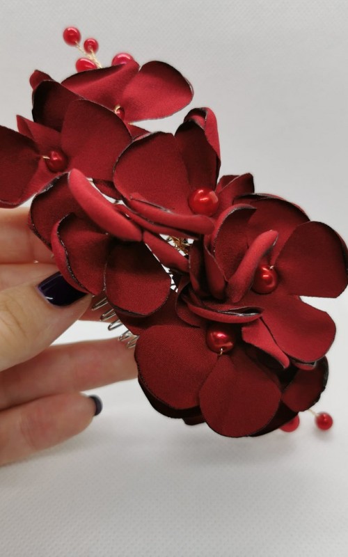 Red Flower Hair Comb