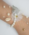 Wrist Corsage Green Leaf Rhinestone Flower with Pearl Bracelet
