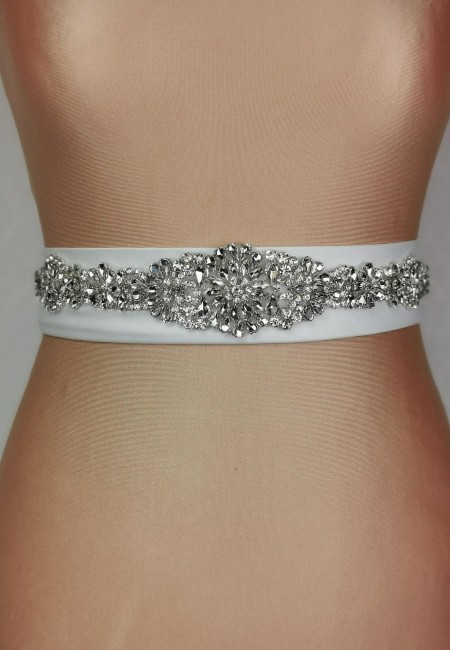 Crystal Bridal Belt on Pleated Satin