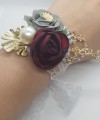 Wrist Corsage, Rose Flower with Gold, Crystals, Pearl & Lace Ribbon