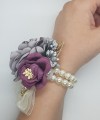 Wrist Corsage Rose Flower with Gold Leaf & Pearl Bracelet