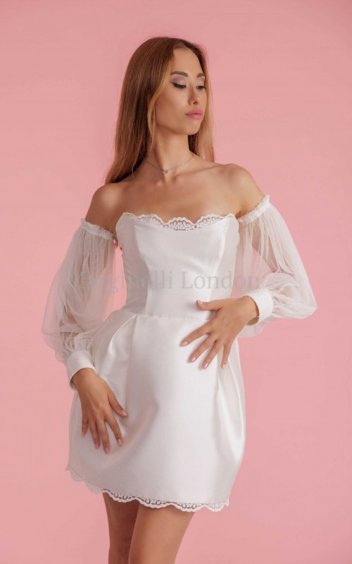 long detachable off shoulder bishop sleeves tulle wedding dress sleeves wide cuff ivory