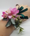 Wrist Corsage Fabric Flower Artificial Leaf with Satin Ribbon