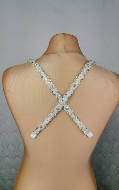 Crystal and pearl detachable bridal straps and sleeves hand-beaded on ivory satin