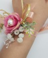 Wrist Corsage Rose Fabric Flower & Artificial Leaves with Satin Ribbon