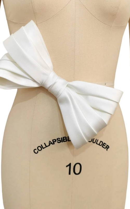 detachable pleated wedding dress bow back bow sash duchess satin