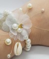 Wrist Corsage Green Leaf Rhinestone Flower with Pearl Bracelet