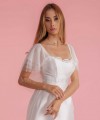 White flutter tulle detachable bridal sleeves and straps with beaded lace at the shoulder