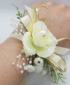 Wrist Corsage Rose Fabric Flower & Artificial Leaves with Satin Ribbon