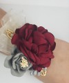 Wrist Corsage Rose Flower with Gold Leaf & Pearl Bracelet