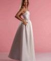 boho mikado satin wedding dress rhinestone belt pleated skirt pockets