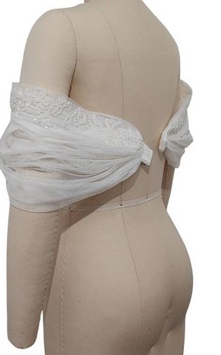 Puff tulle detachable bridal sleeves and straps with beaded lace in ivory