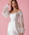 long detachable off shoulder pleated tulle wedding dress sleeves frilled cuff ivory