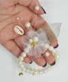 Wrist Corsage Green Leaf Rhinestone Flower with Pearl Bracelet