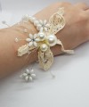 Wrist Corsage Crystal Pearl Flower with Pearl Bracelet