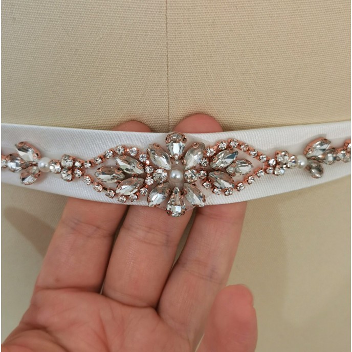 Wedding Dress Belt, Crystal and Pearls Appliqué Belt