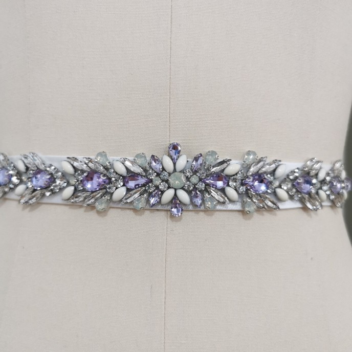 Wedding Dress Belt, Crystal and Pearls Appliqué Belt