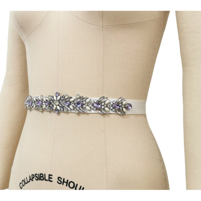 Wedding Dress Belt, Crystal and Pearls Appliqué Belt