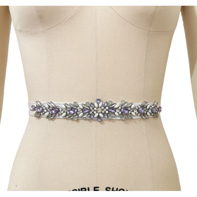 Wedding Dress Belt, Crystal and Pearls Appliqué Belt