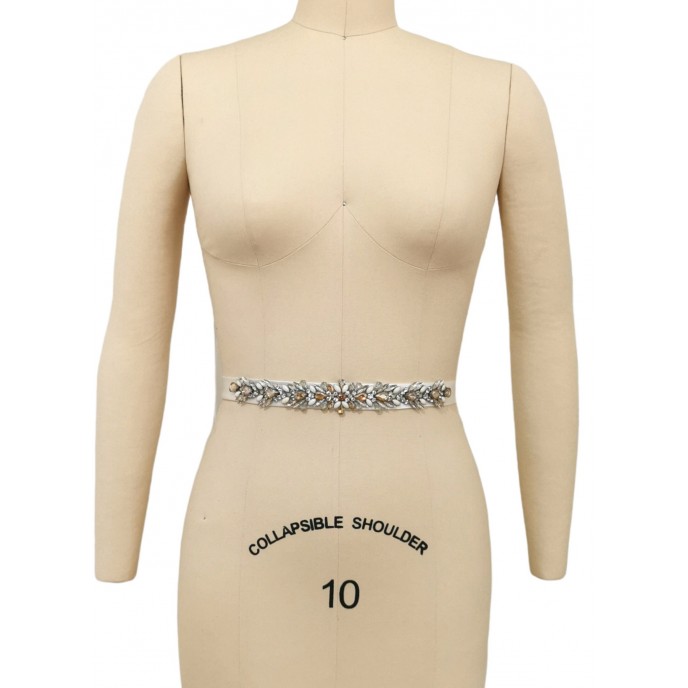Wedding Dress Belt, Crystal and Pearls Appliqué Belt in champagne