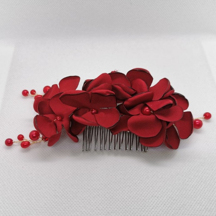 Red Flower Hair Comb