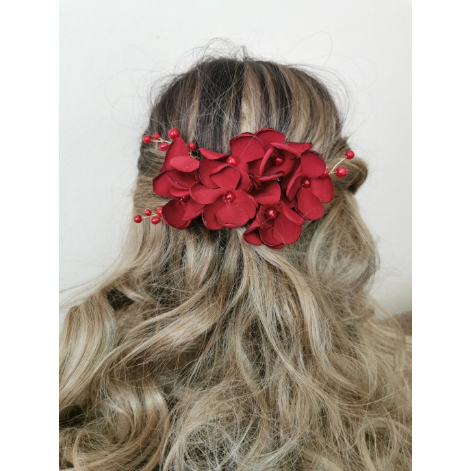 Red Flower Hair Comb