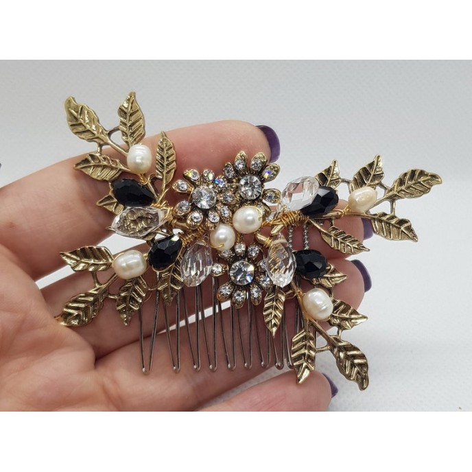Antique Gold Crystal Hair Comb