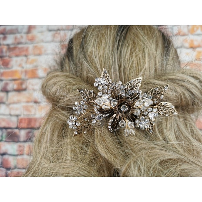 Antique Gold Crystal Hair Comb