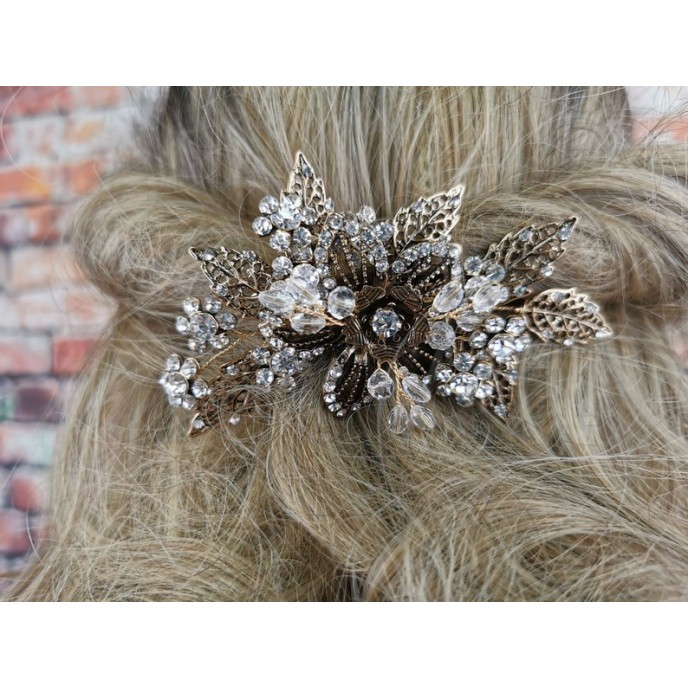 Antique Gold Crystal Hair Comb