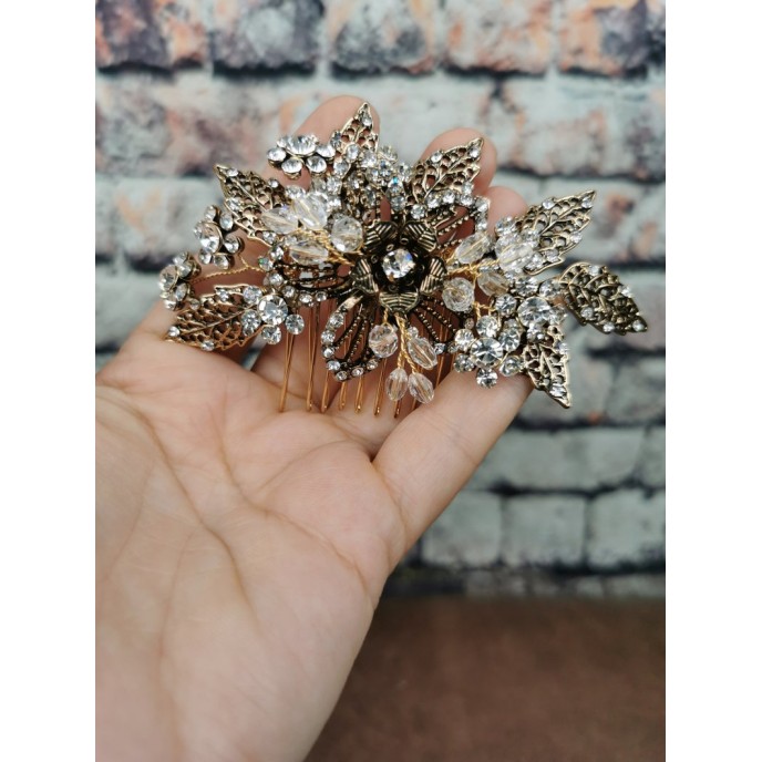 Antique Gold Crystal Hair Comb