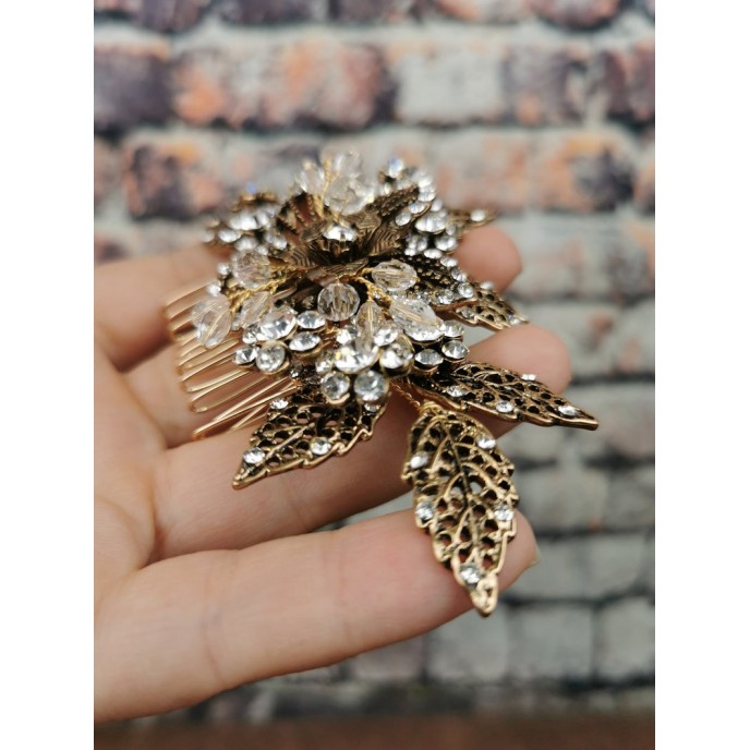 Antique Gold Crystal Hair Comb