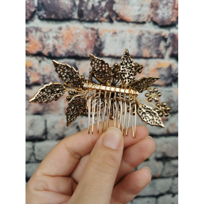 Antique Gold Crystal Hair Comb