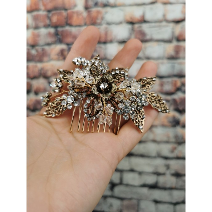 Antique Gold Crystal Hair Comb