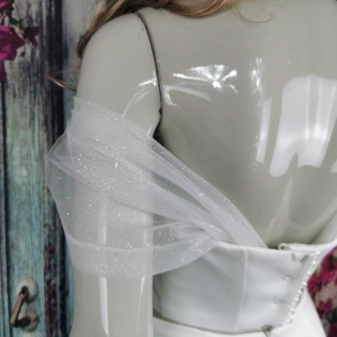 Glitter Tulle Wedding Dress Detachable Straps