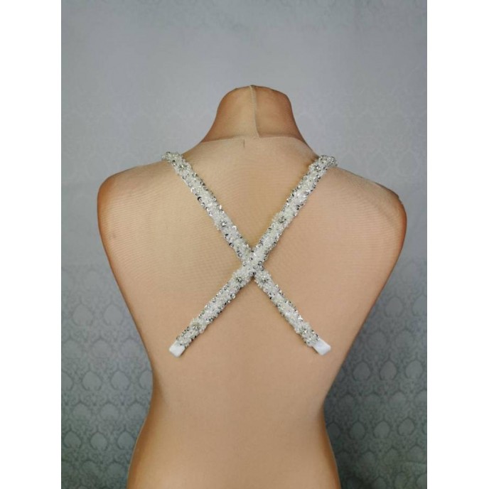 Crystals & Pearls DETACHABLE STRAPS, sewed by hand on ivory satin